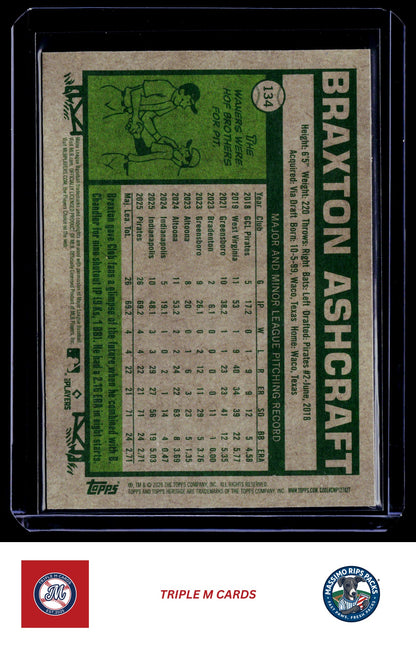2026 Topps Heritage #134 Braxton Ashcraft Chrome Light Blue Sparkle Refractors