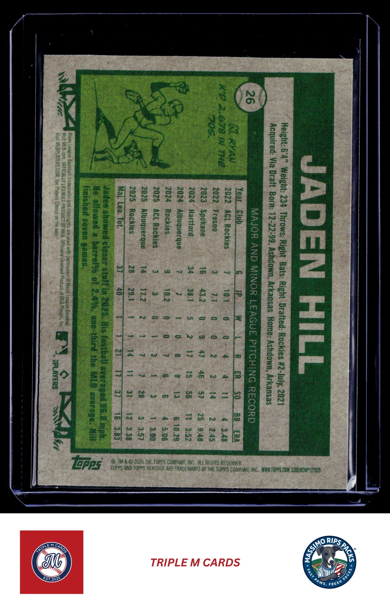 2026 Topps Heritage #26 Jaden Hill Chrome Light Blue Sparkle Refractors
