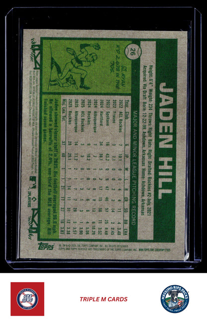 2026 Topps Heritage #26 Jaden Hill Chrome Light Blue Sparkle Refractors