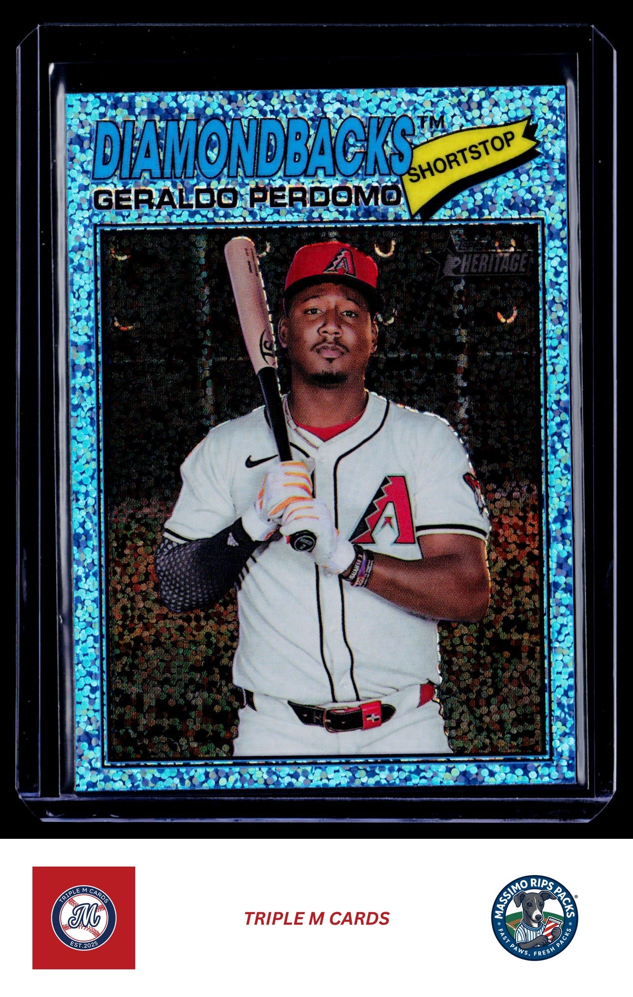 2026 Topps Heritage #216 Geraldo Perdomo Chrome Light Blue Sparkle Refractors