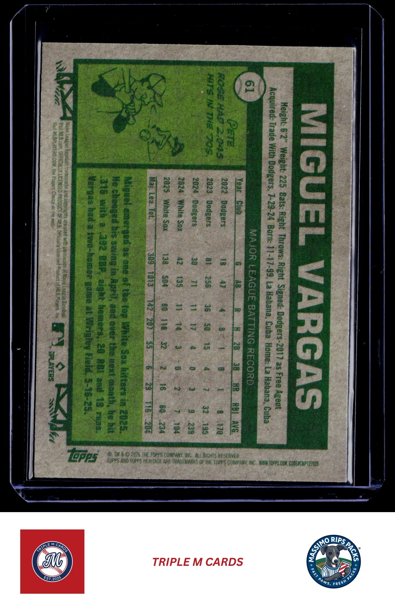 2026 Topps Heritage #61 Miguel Vargas Chrome Light Blue Sparkle Refractors