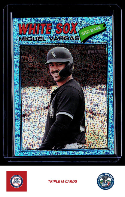 2026 Topps Heritage #61 Miguel Vargas Chrome Light Blue Sparkle Refractors