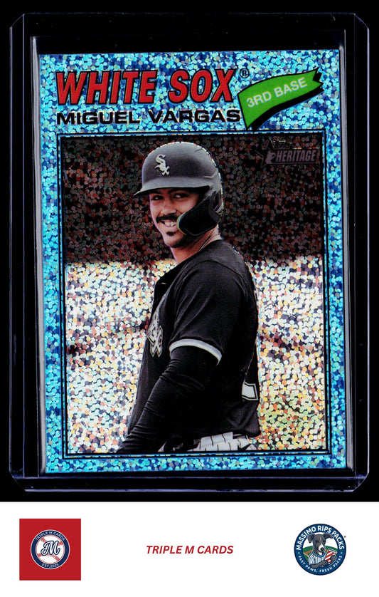 2026 Topps Heritage #61 Miguel Vargas Chrome Light Blue Sparkle Refractors