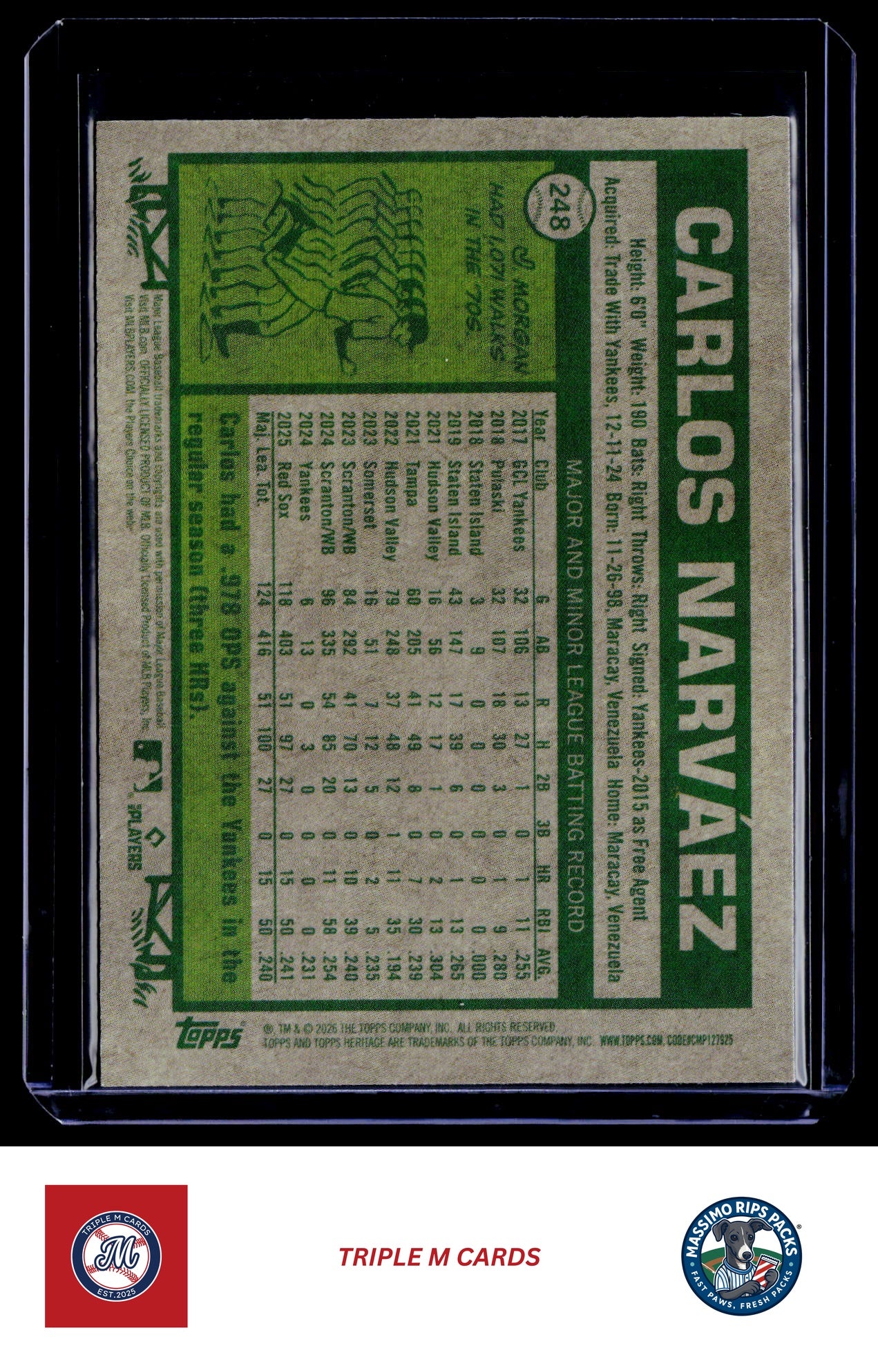 2026 Topps Heritage #248 Carlos Narváez Chrome Light Blue Sparkle Refractors
