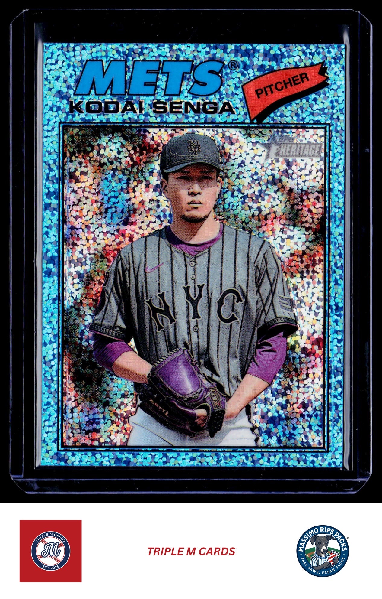 2026 Topps Heritage #317 Kodai Senga Chrome Light Blue Sparkle Refractors