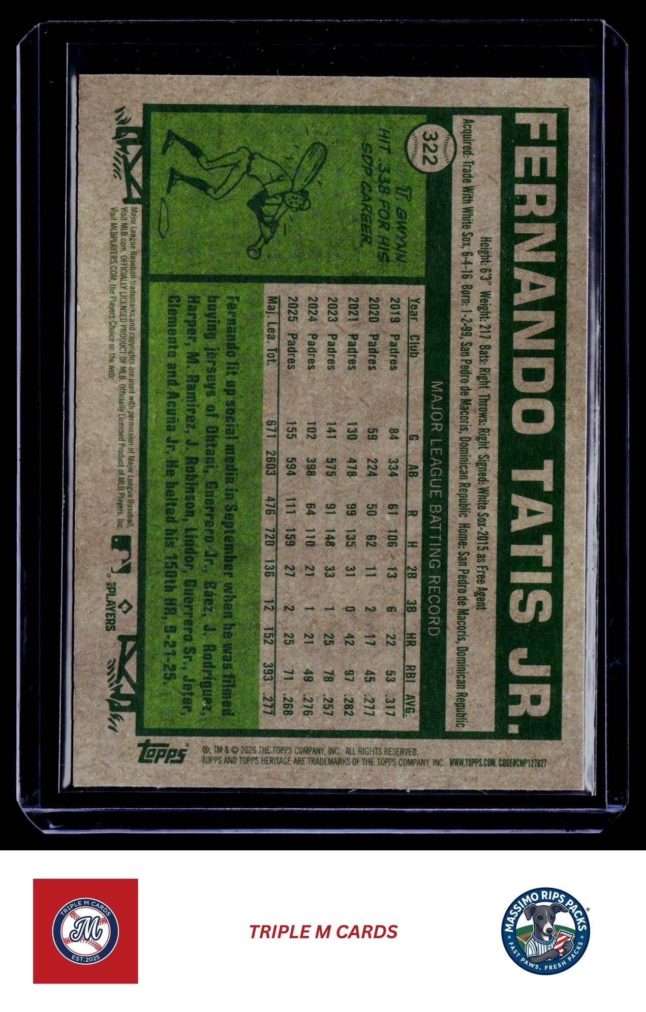 2026 Topps Heritage #322 Fernando Tatis Jr. Chrome Light Blue Sparkle Refractors