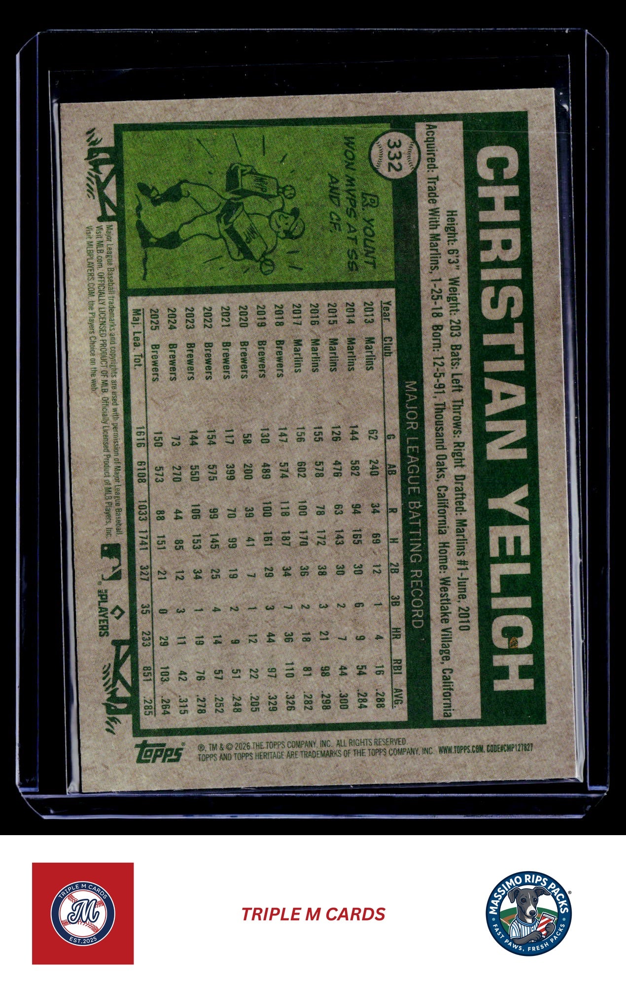 2026 Topps Heritage #332 Christian Yelich Chrome Light Blue Sparkle Refractors