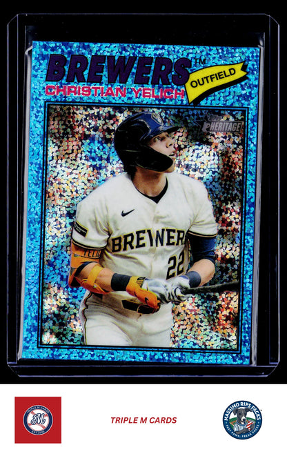 2026 Topps Heritage #332 Christian Yelich Chrome Light Blue Sparkle Refractors