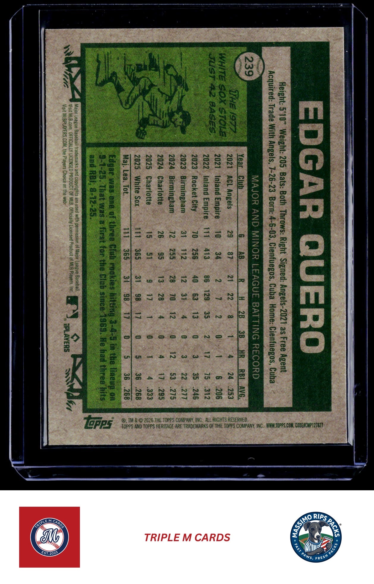 2026 Topps Heritage #239 Edgar Quero Chrome Light Blue Sparkle Refractors