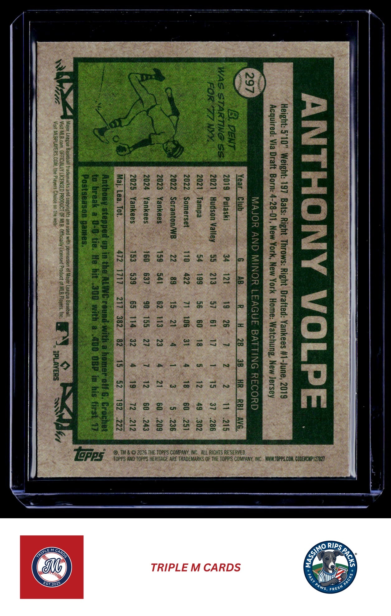 2026 Topps Heritage #297 Anthony Volpe Chrome Light Blue Sparkle Refractors