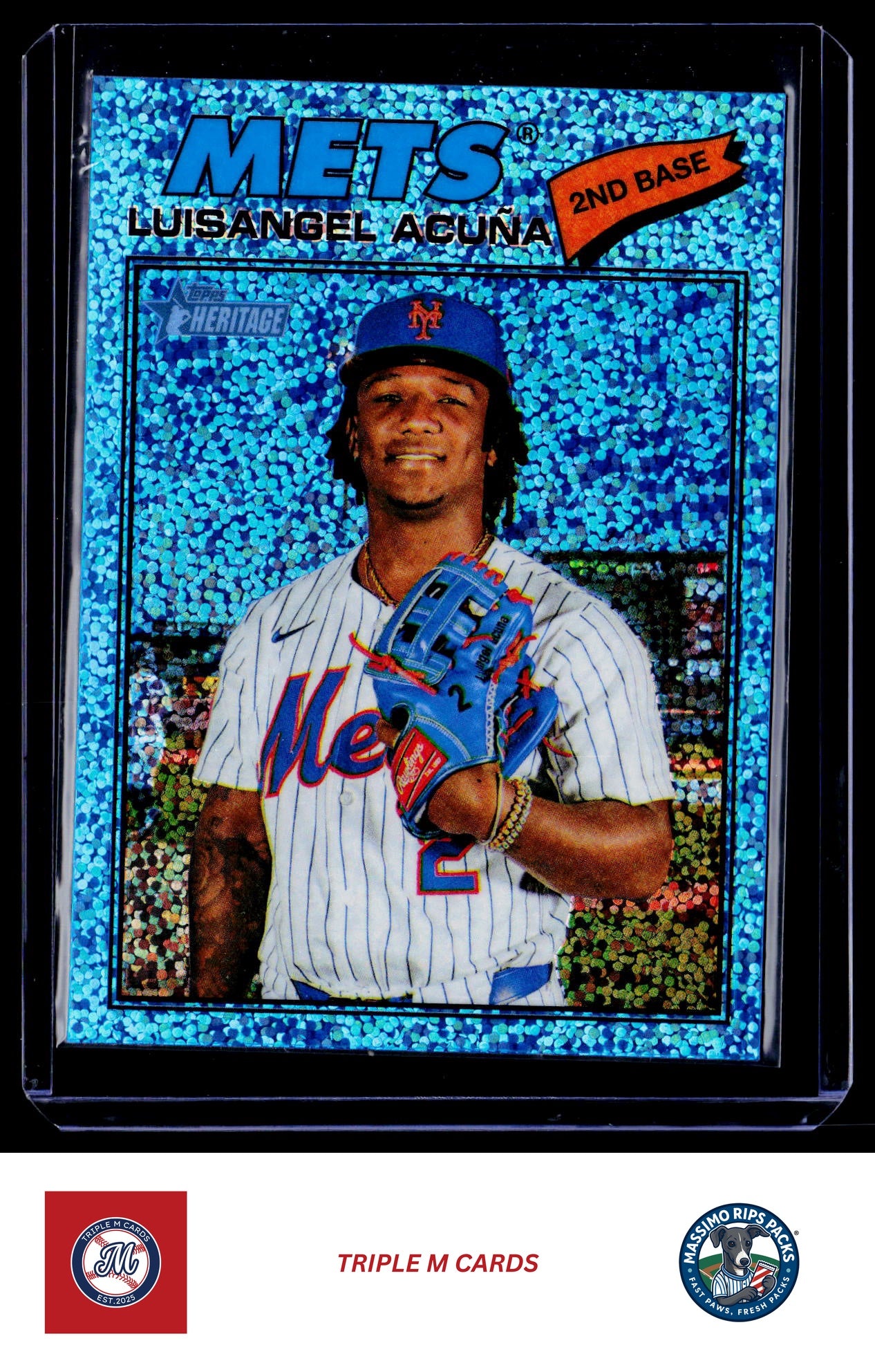 2026 Topps Heritage #132 Luisangel Acuña Chrome Light Blue Sparkle Refractors