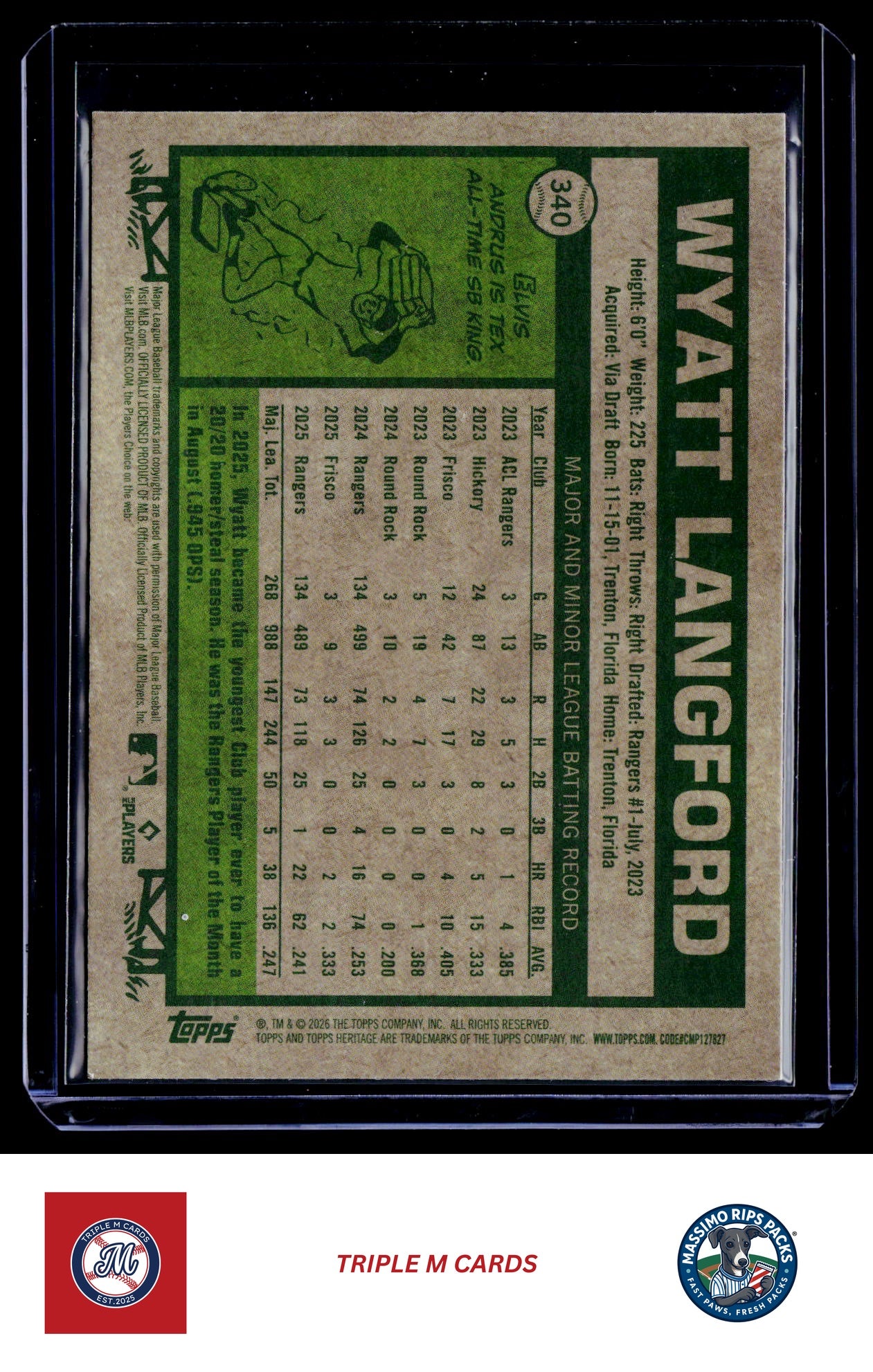 2026 Topps Heritage #340 Wyatt Langford Chrome Light Blue Sparkle Refractors