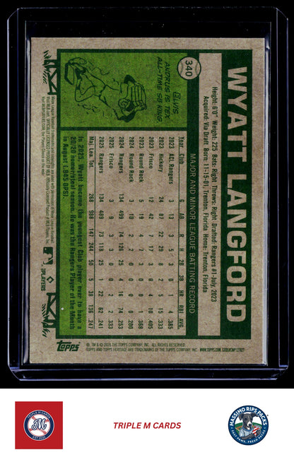 2026 Topps Heritage #340 Wyatt Langford Chrome Light Blue Sparkle Refractors