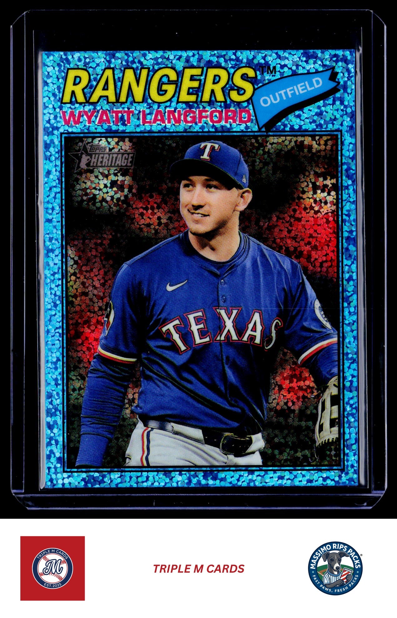 2026 Topps Heritage #340 Wyatt Langford Chrome Light Blue Sparkle Refractors