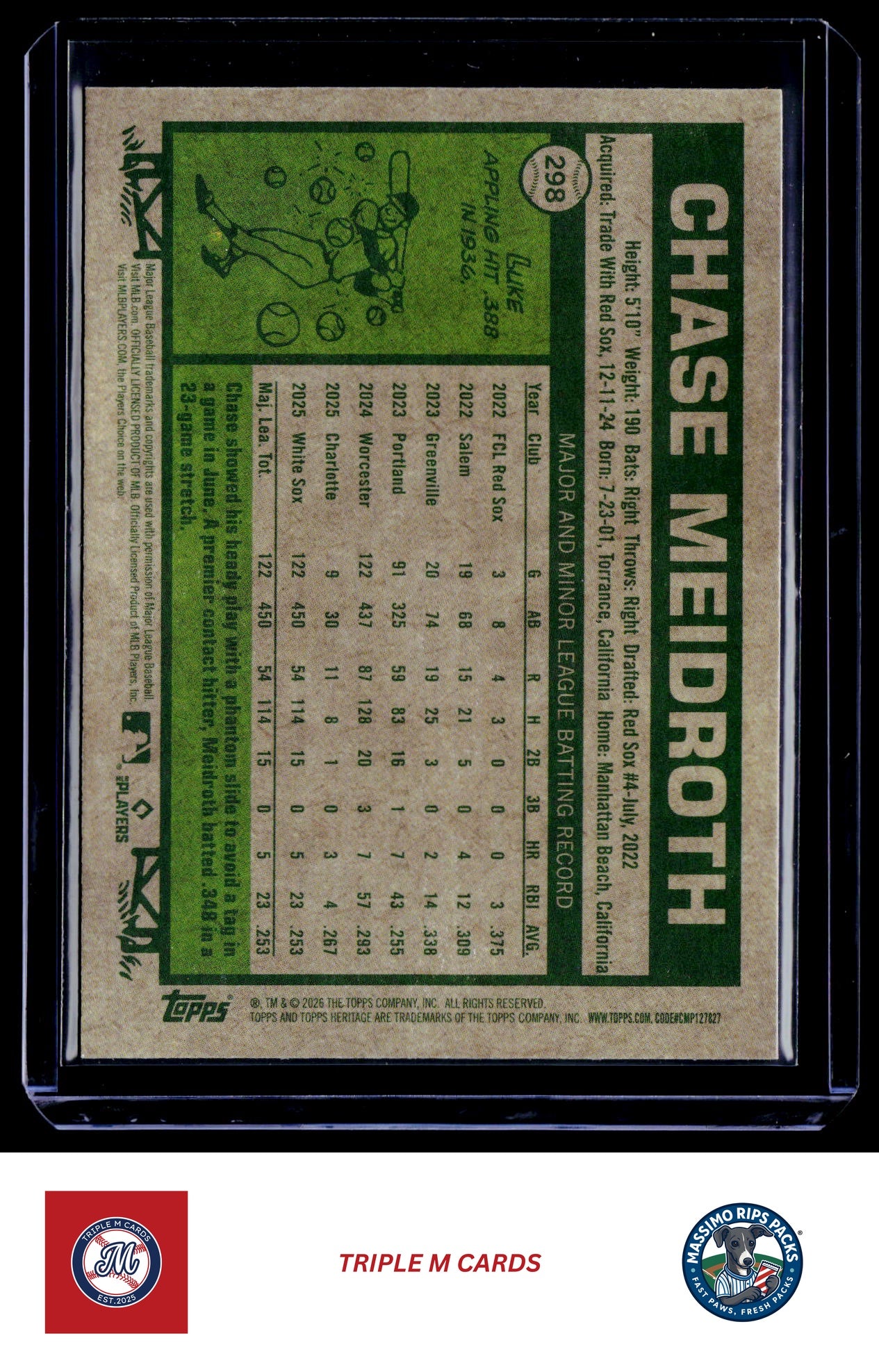 2026 Topps Heritage #298 Chase Meidroth Chrome Light Blue Sparkle Refractors