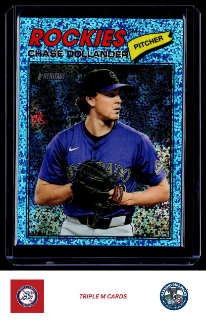 2026 Topps Heritage #91 Chase Dollander Chrome Light Blue Sparkle Refractors