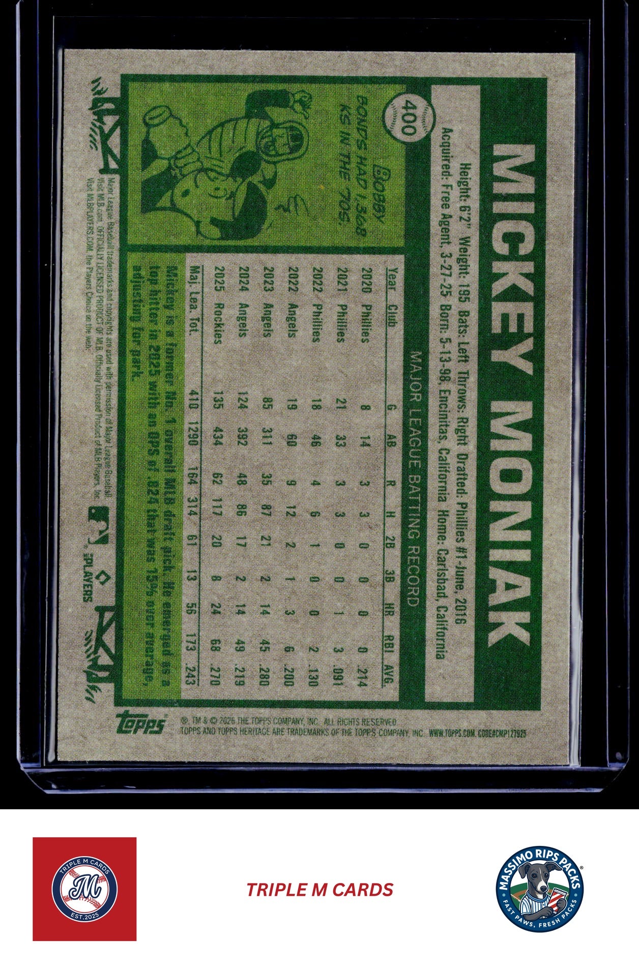 2026 Topps Heritage #400 Mickey Moniak Chrome Light Blue Sparkle Refractors
