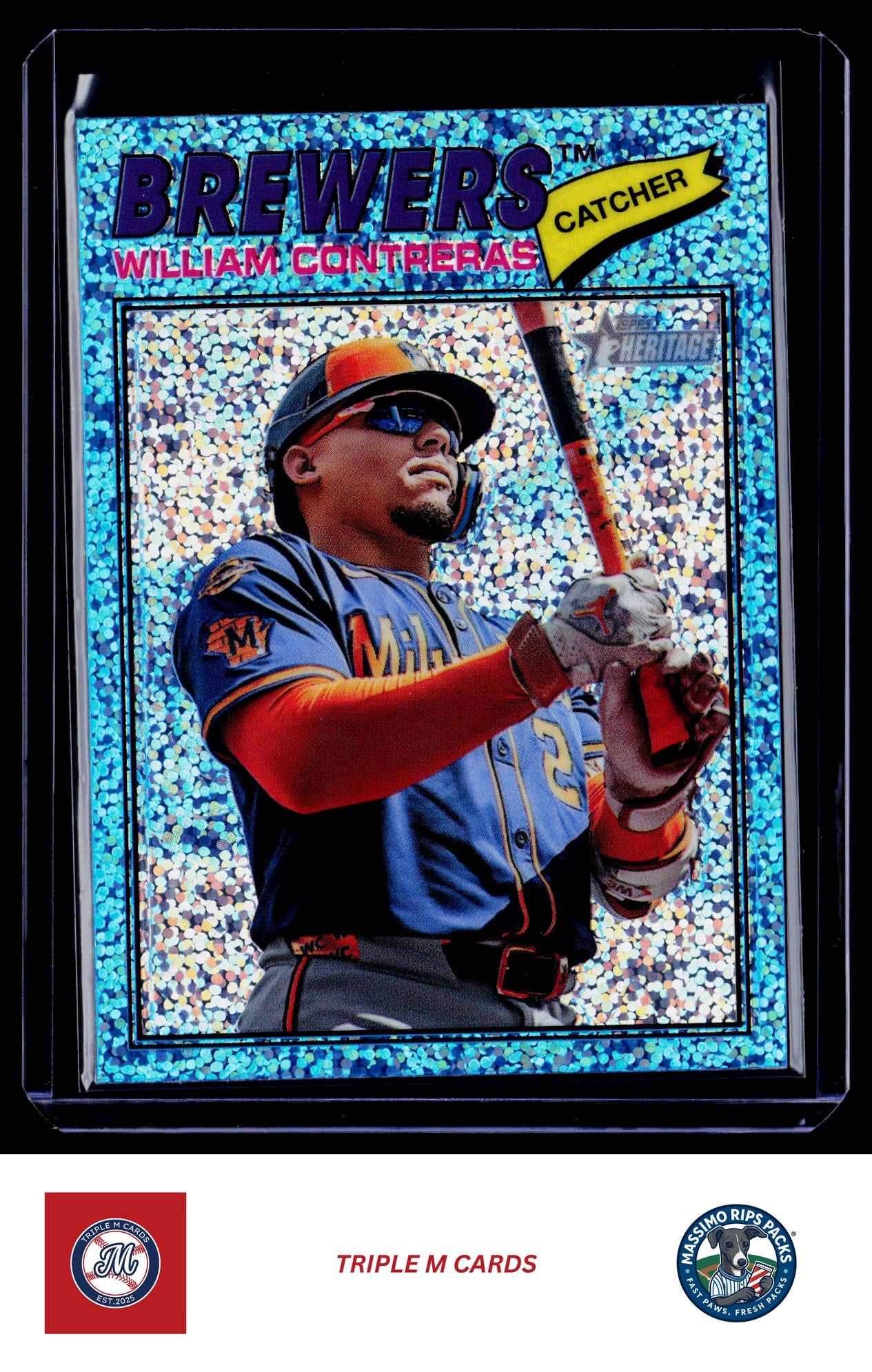 2026 Topps Heritage #214 William Contreras Chrome Light Blue Sparkle Refractors