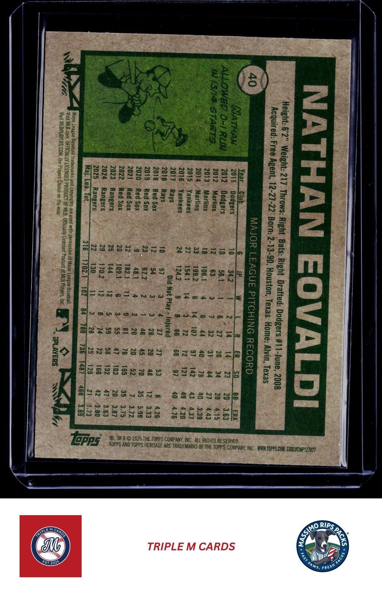 2026 Topps Heritage #40 Nathan Eovaldi Chrome Light Blue Sparkle Refractors