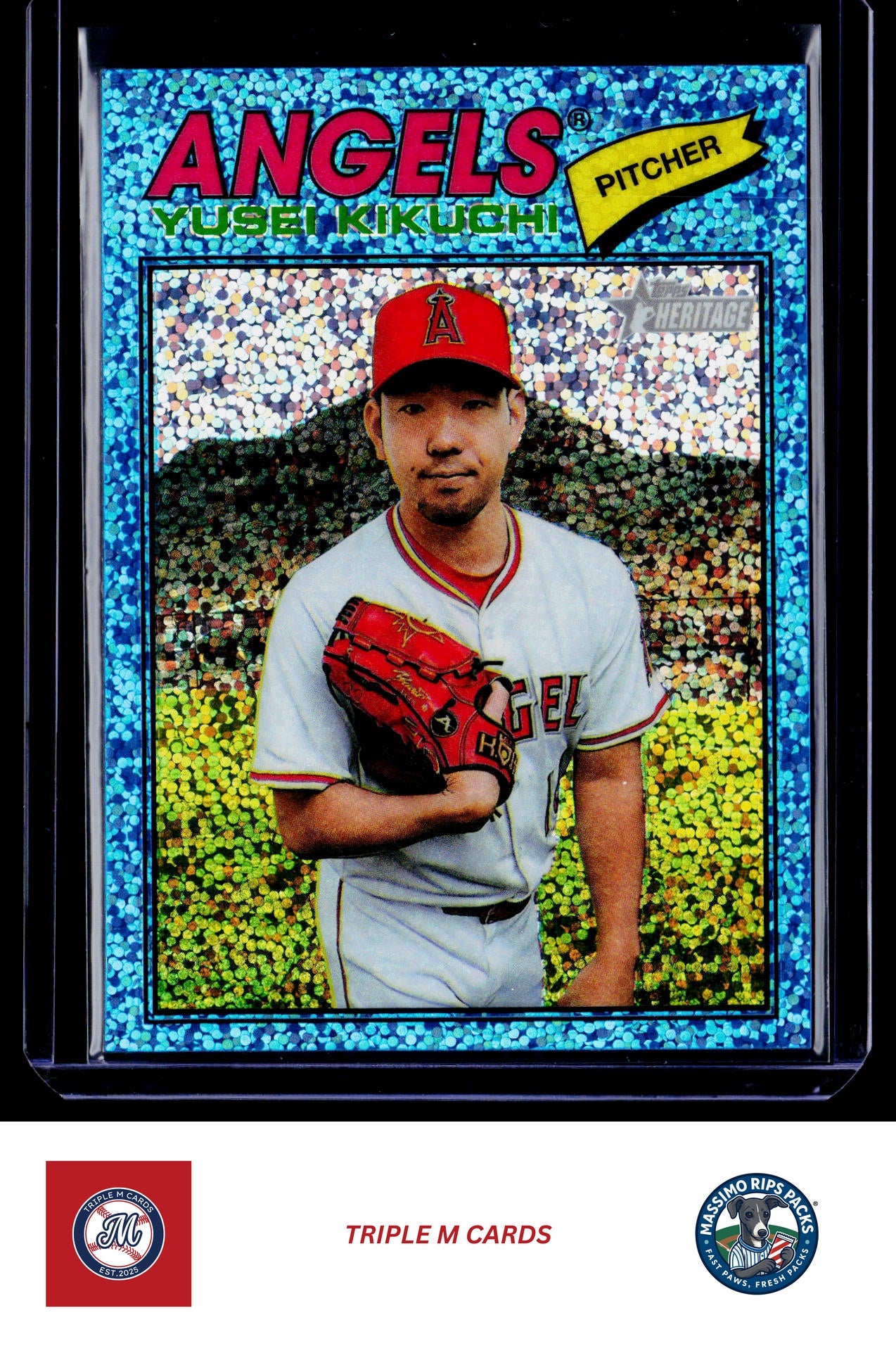 2026 Topps Heritage #167 Yusei Kikuchi Chrome Light Blue Sparkle Refractors