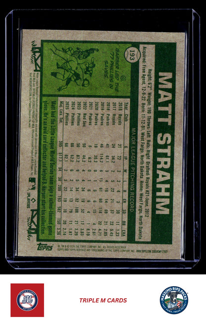 2026 Topps Heritage #193 Matt Strahm Chrome Light Blue Sparkle Refractors