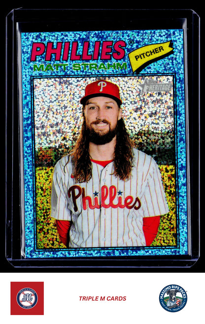2026 Topps Heritage #193 Matt Strahm Chrome Light Blue Sparkle Refractors