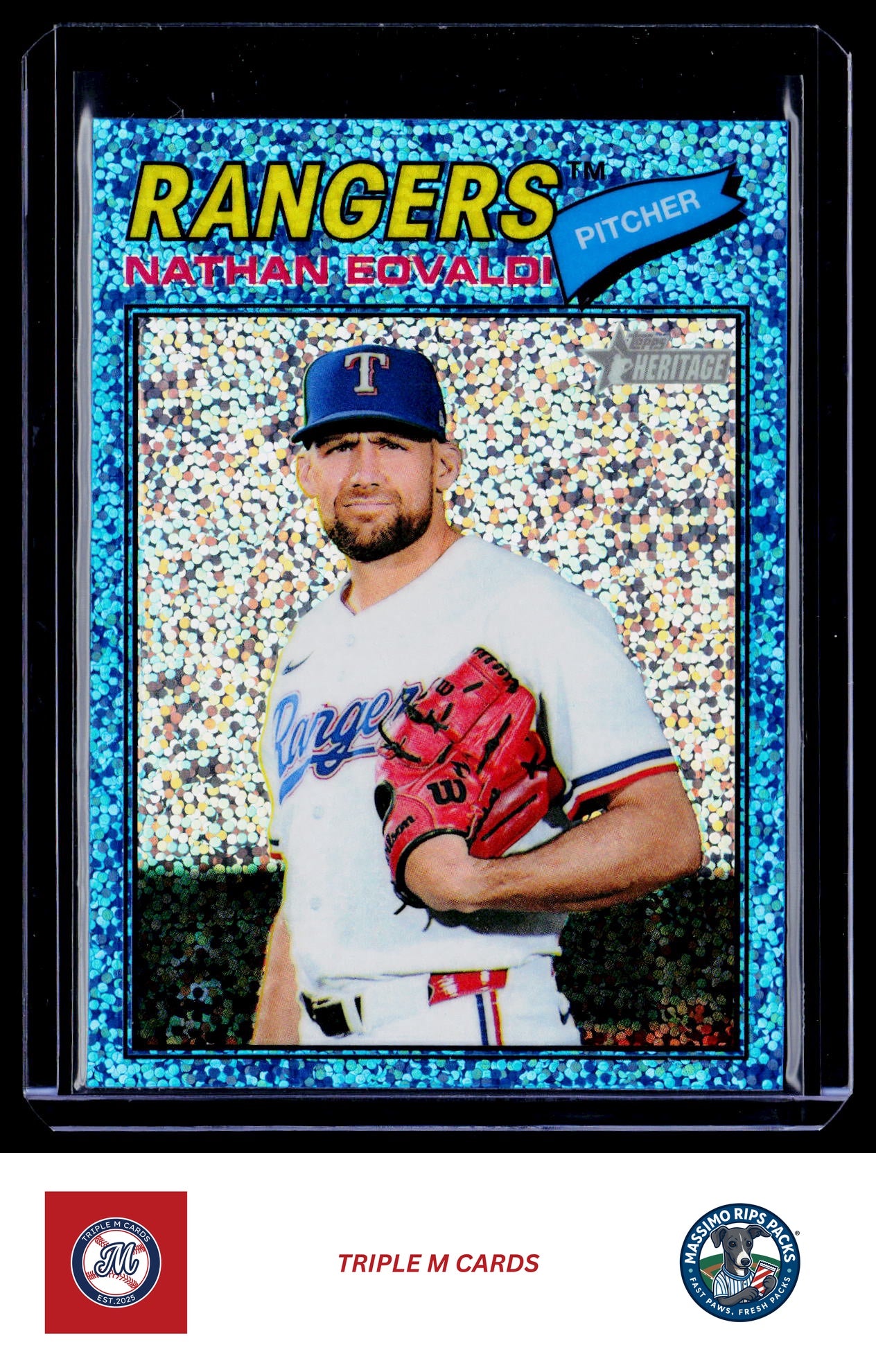 2026 Topps Heritage #40 Nathan Eovaldi Chrome Light Blue Sparkle Refractors
