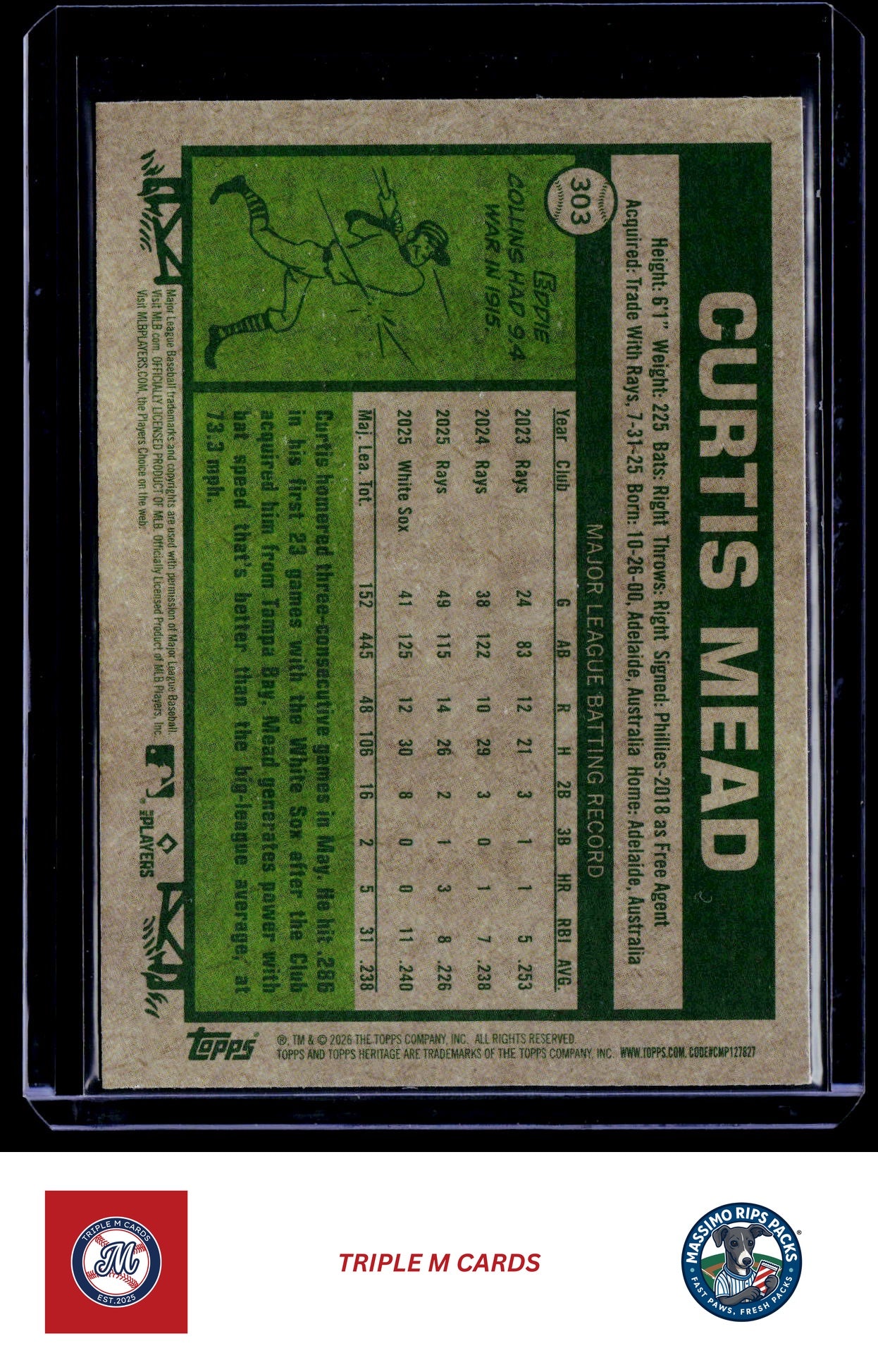 2026 Topps Heritage #303 Curtis Mead Chrome Light Blue Sparkle Refractors