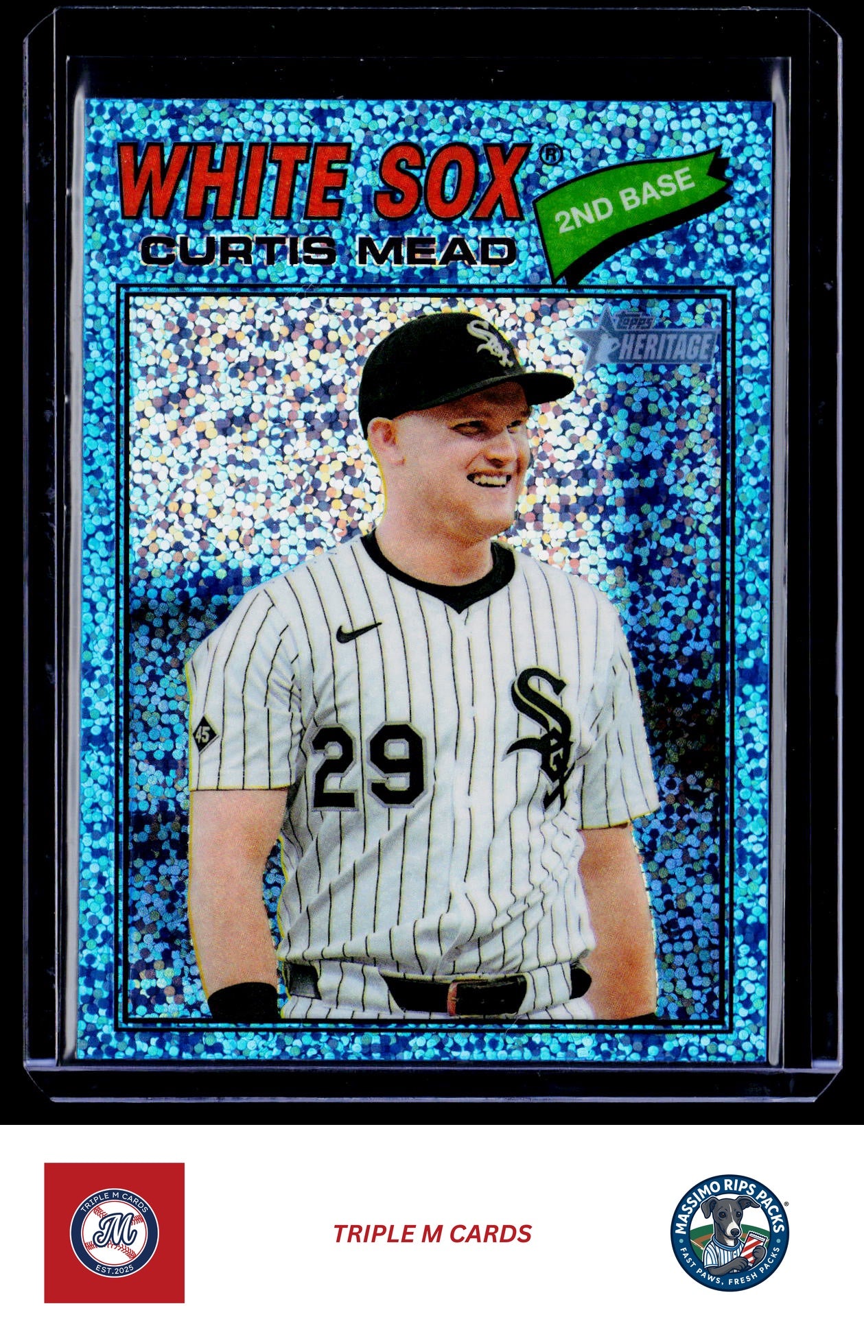 2026 Topps Heritage #303 Curtis Mead Chrome Light Blue Sparkle Refractors