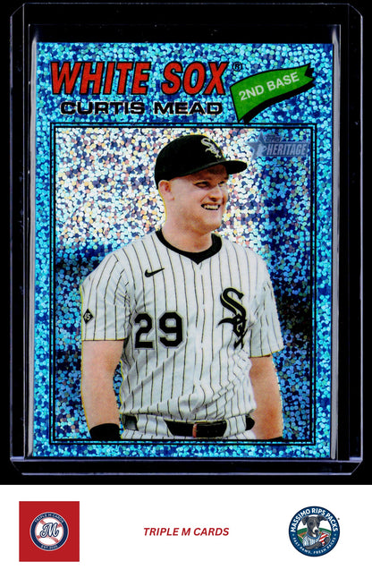 2026 Topps Heritage #303 Curtis Mead Chrome Light Blue Sparkle Refractors