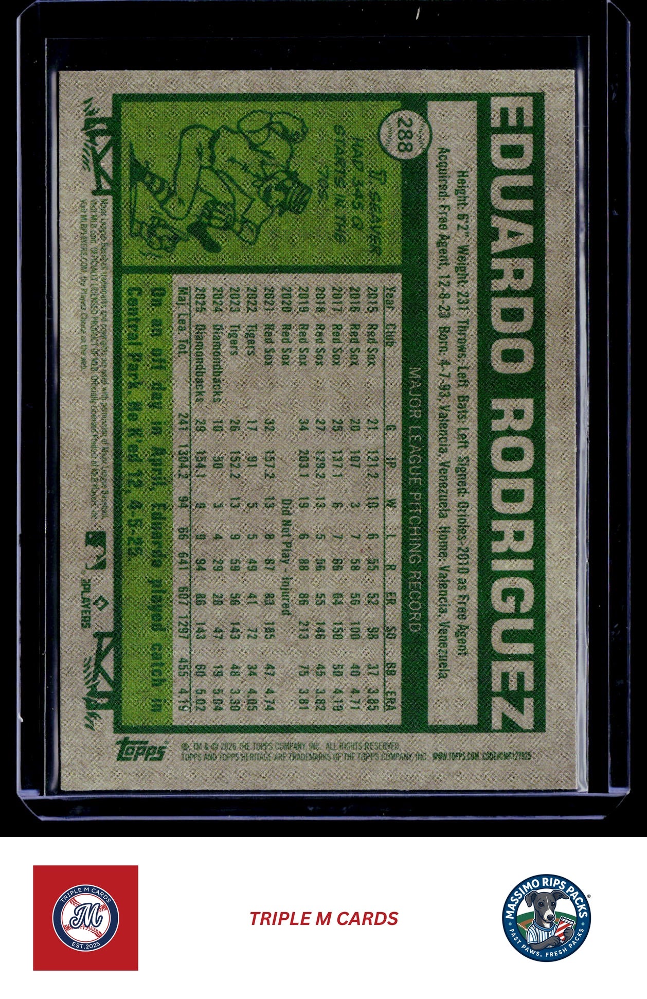 2026 Topps Heritage #288 Eduardo Rodriguez Chrome Light Blue Sparkle Refractors