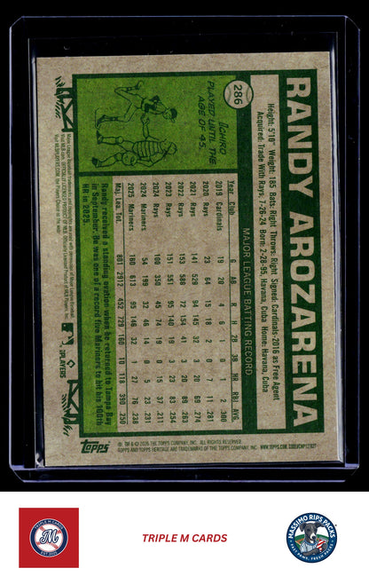 2026 Topps Heritage #286 Randy Arozarena Chrome Light Blue Sparkle Refractors