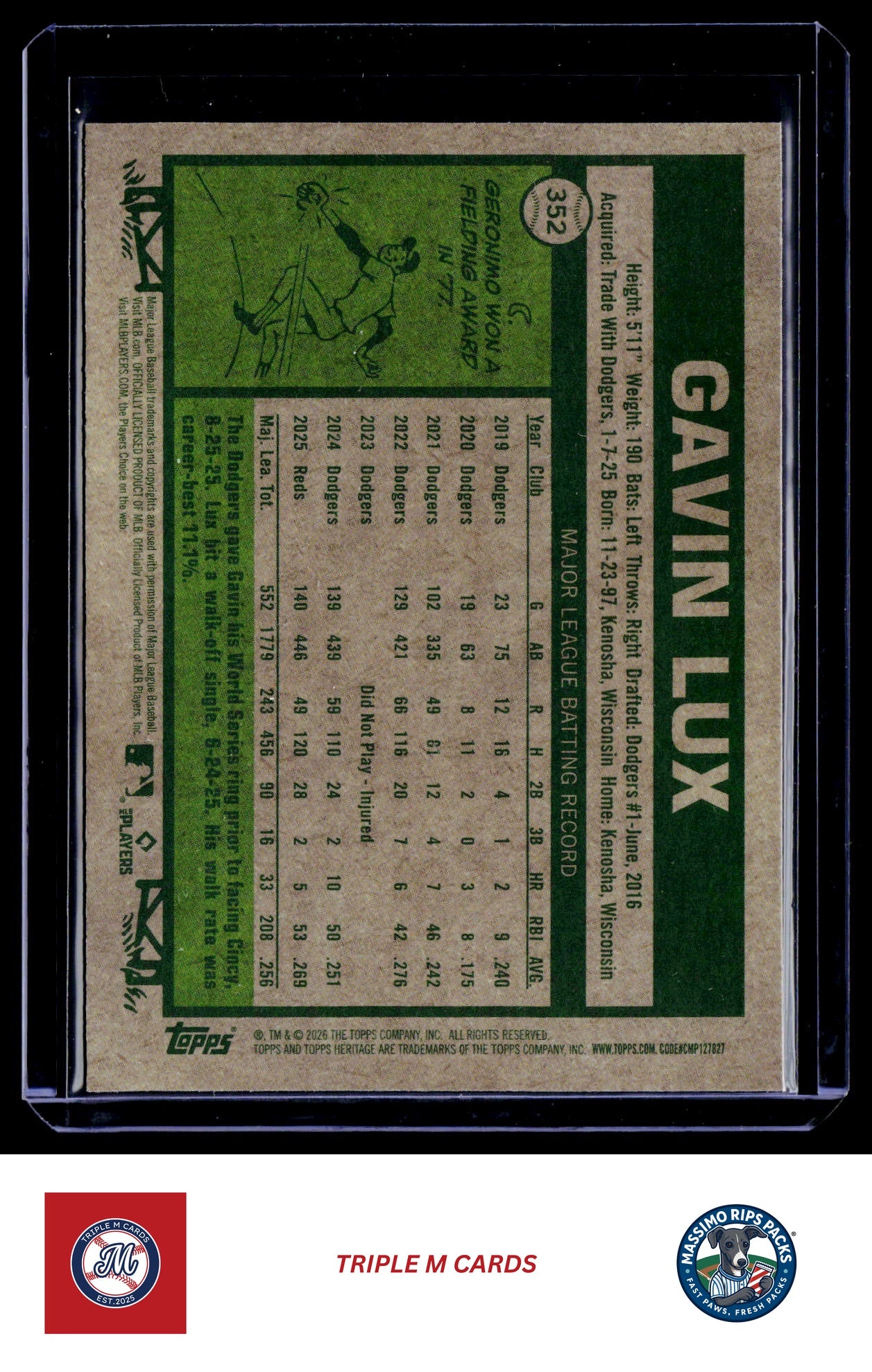 2026 Topps Heritage #352 Gavin Lux Chrome Light Blue Sparkle Refractors