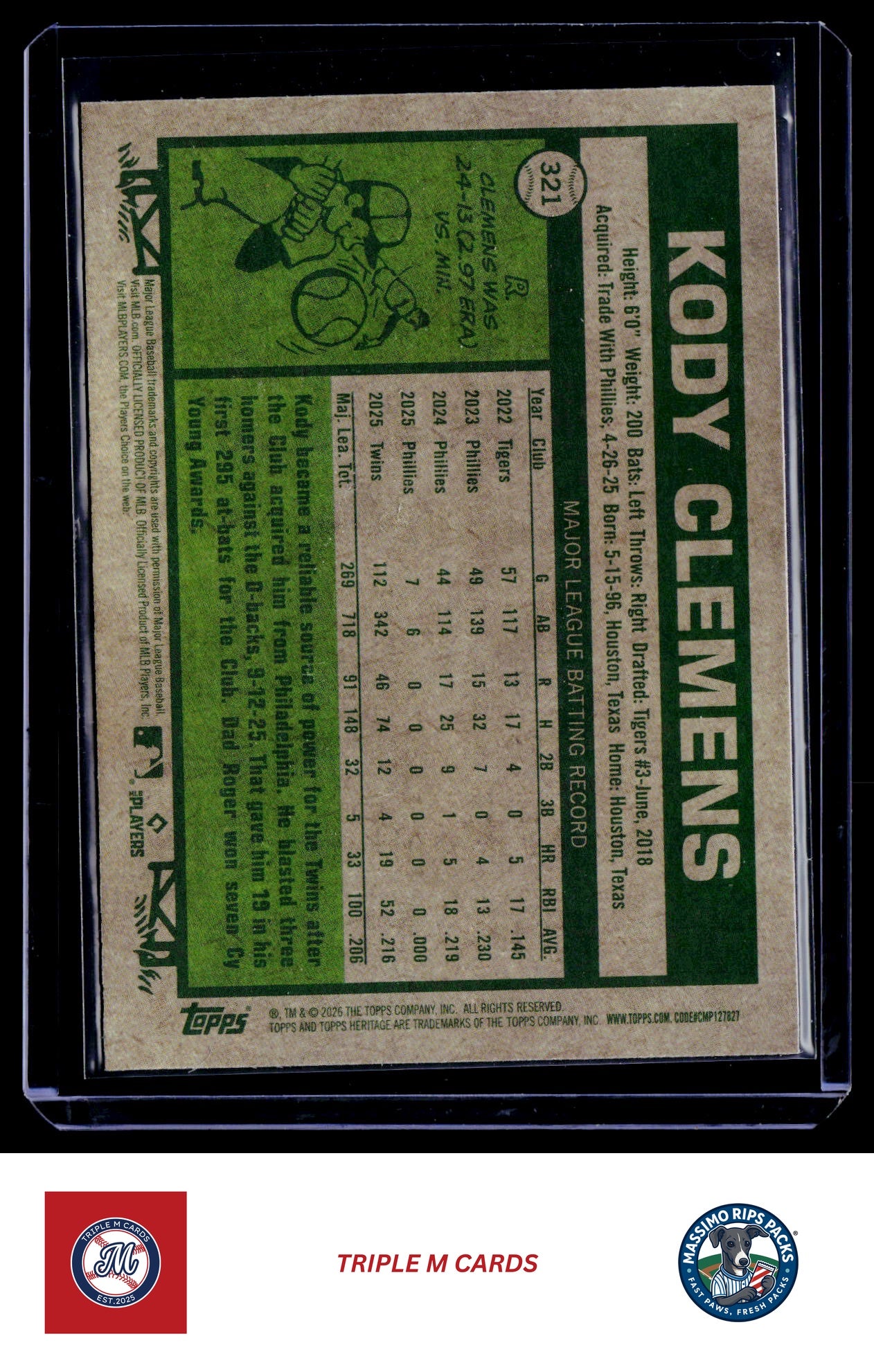 2026 Topps Heritage #321 Kody Clemens Chrome Light Blue Sparkle Refractors