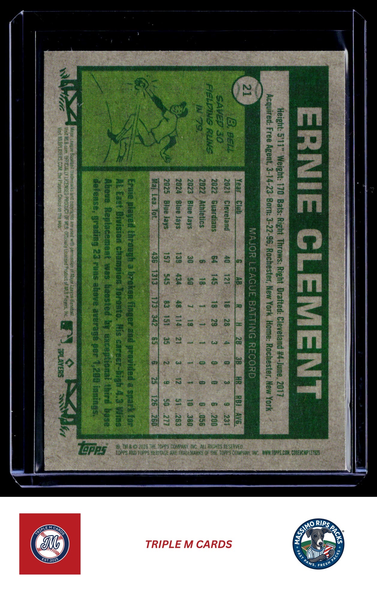 2026 Topps Heritage #21 Ernie Clement Chrome Light Blue Sparkle Refractors