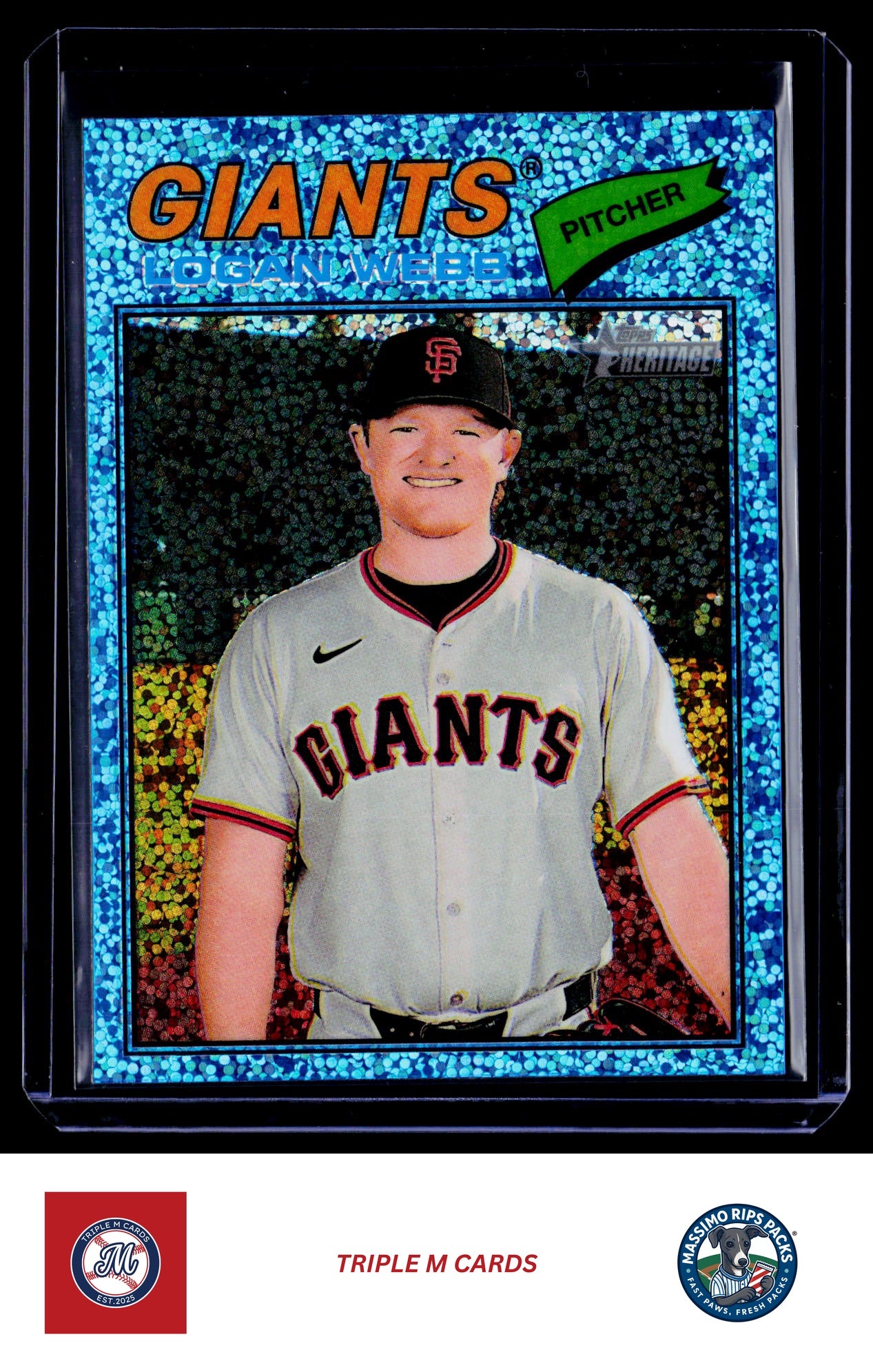 2026 Topps Heritage #82 Logan Webb Chrome Light Blue Sparkle Refractors