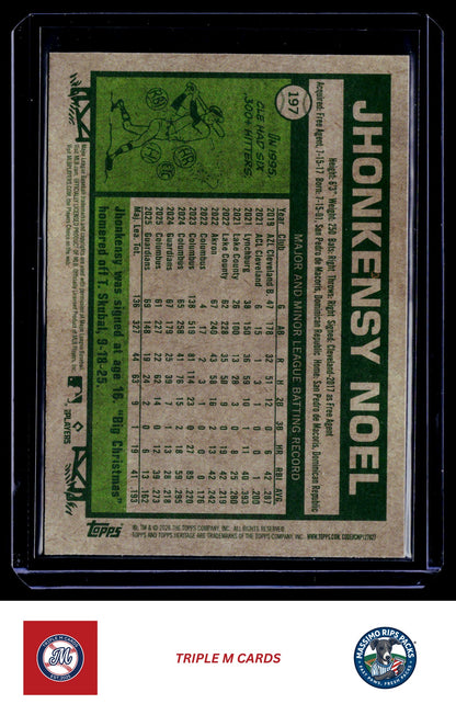 2026 Topps Heritage #197 Jhonkensy Noel Chrome Light Blue Sparkle Refractors