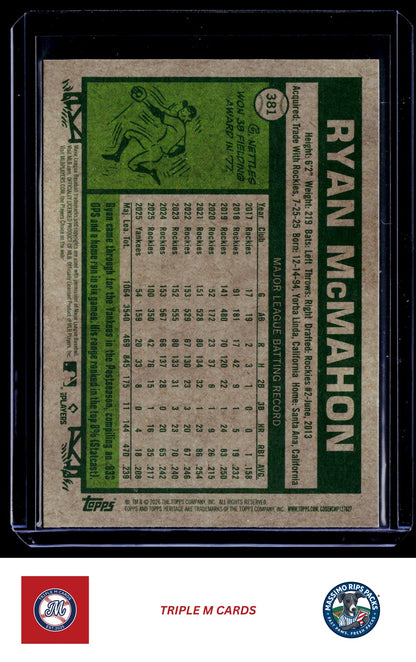 2026 Topps Heritage #381 Ryan McMahon Chrome Light Blue Sparkle Refractors