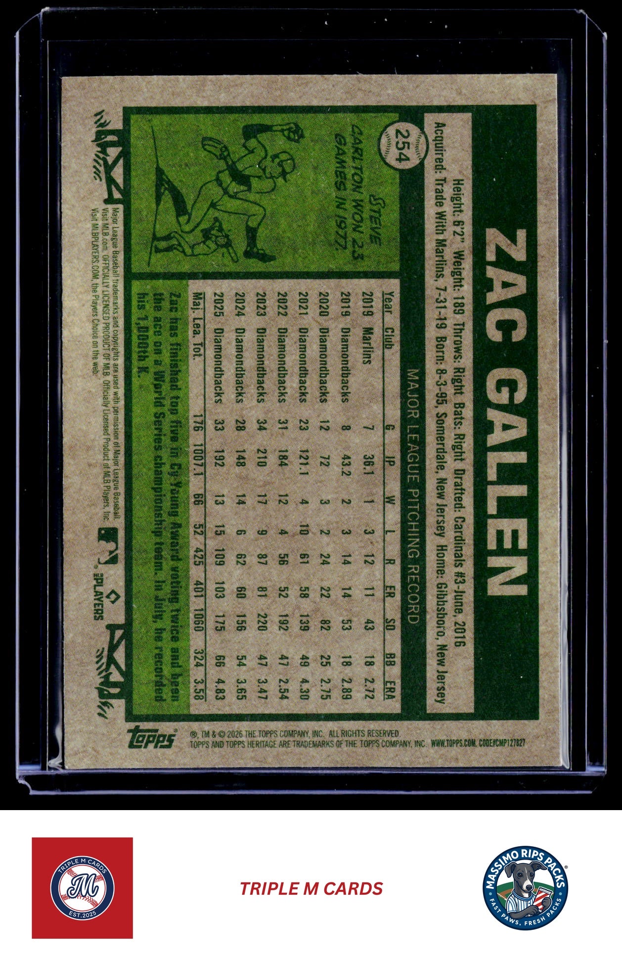 2026 Topps Heritage #254 Zac Gallen Chrome Light Blue Sparkle Refractors