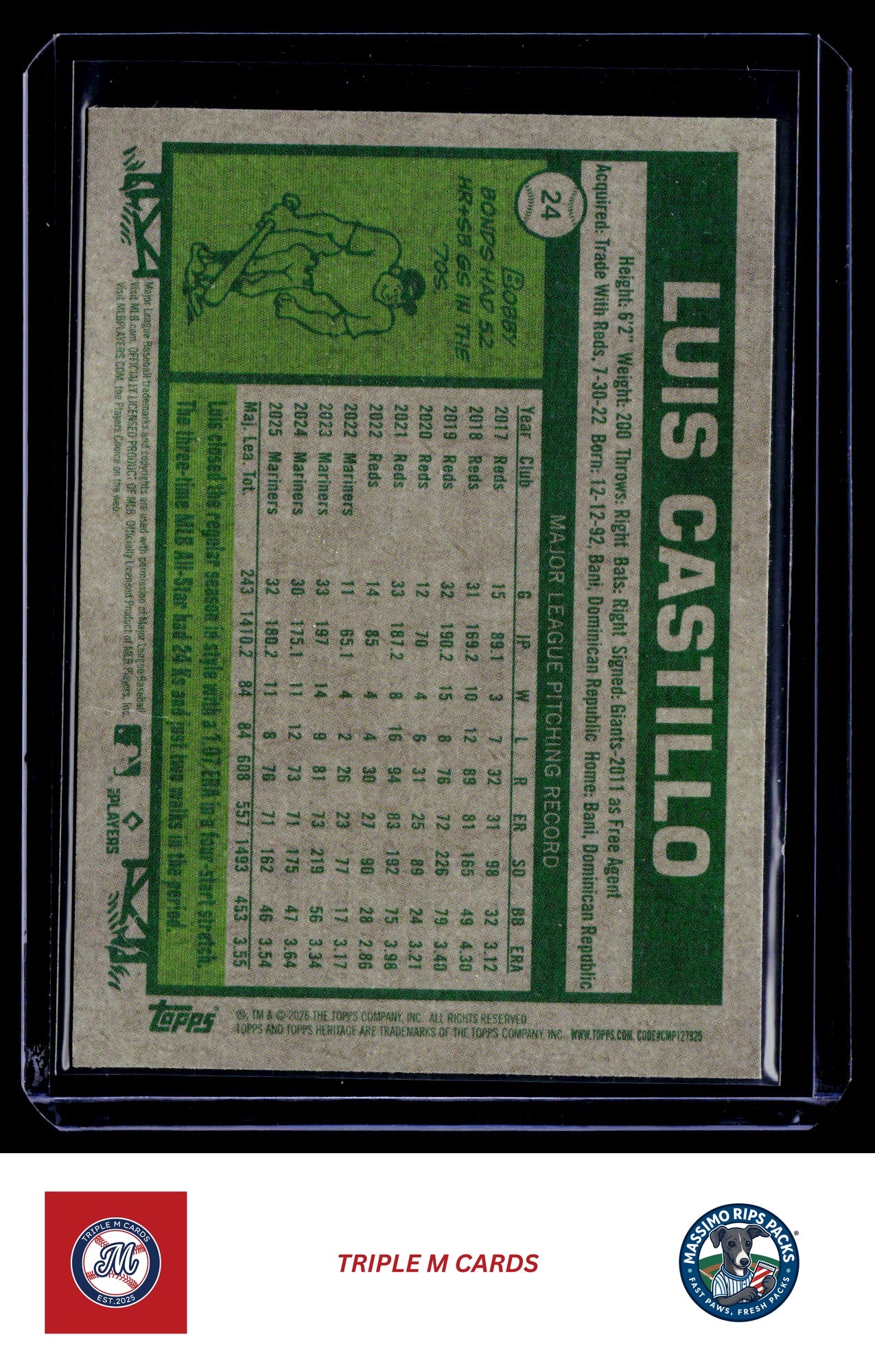 2026 Topps Heritage #24 Luis Castillo Chrome Light Blue Sparkle Refractors