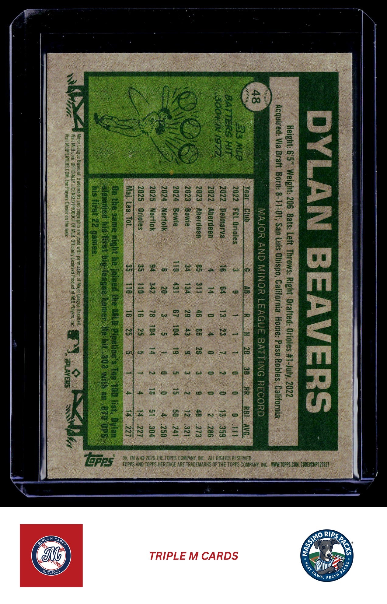 2026 Topps Heritage #48 Dylan Beavers Chrome Light Blue Sparkle Refractors