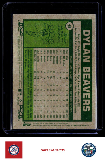 2026 Topps Heritage #48 Dylan Beavers Chrome Light Blue Sparkle Refractors