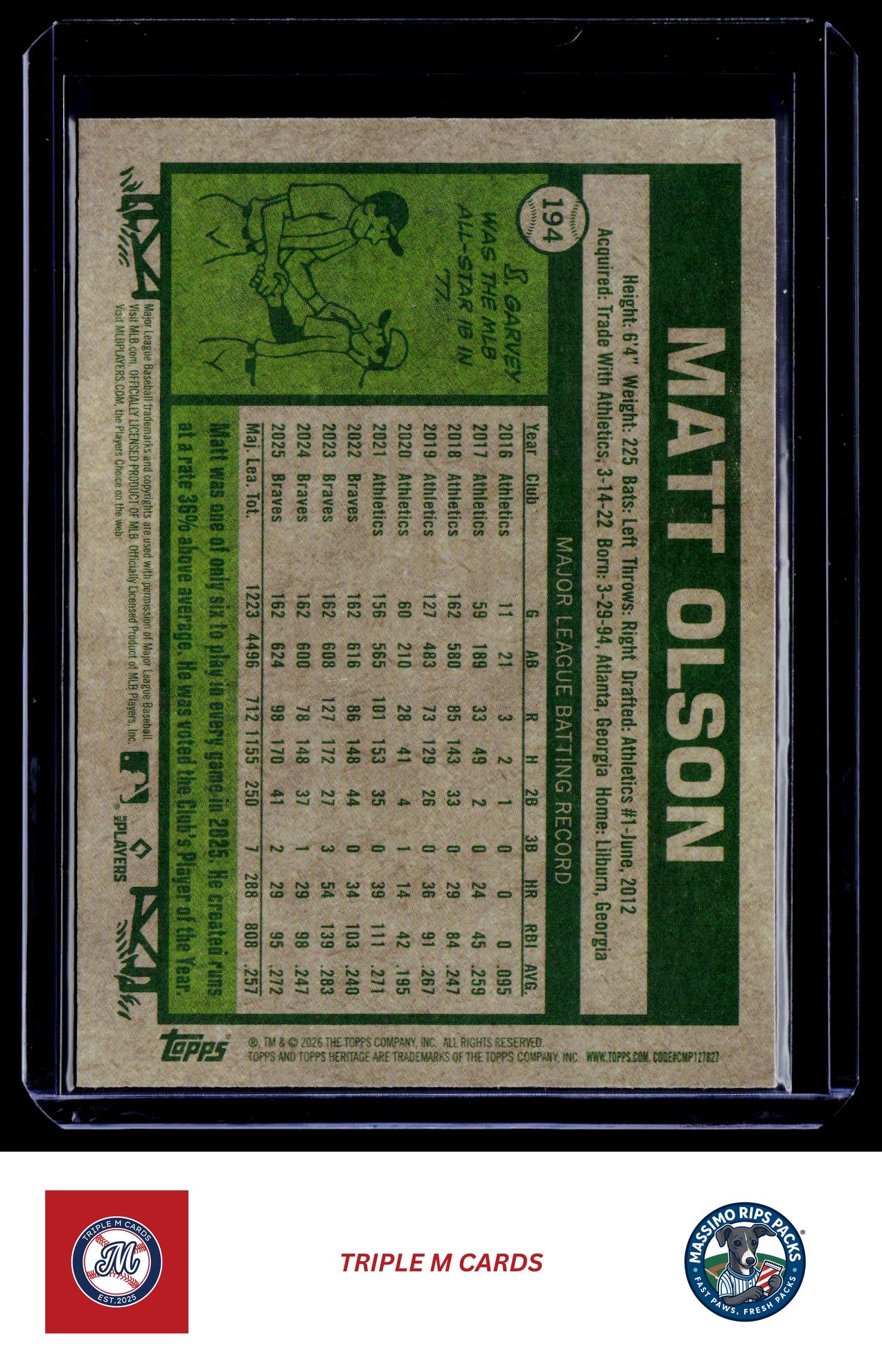 2026 Topps Heritage #194 Matt Olson Chrome Light Blue Sparkle Refractors