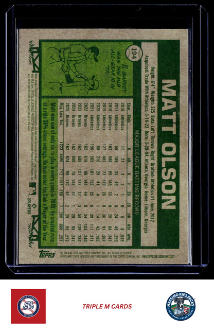 2026 Topps Heritage #194 Matt Olson Chrome Light Blue Sparkle Refractors