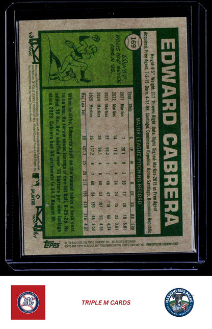 2026 Topps Heritage #169 Edward Cabrera Chrome Light Blue Sparkle Refractors