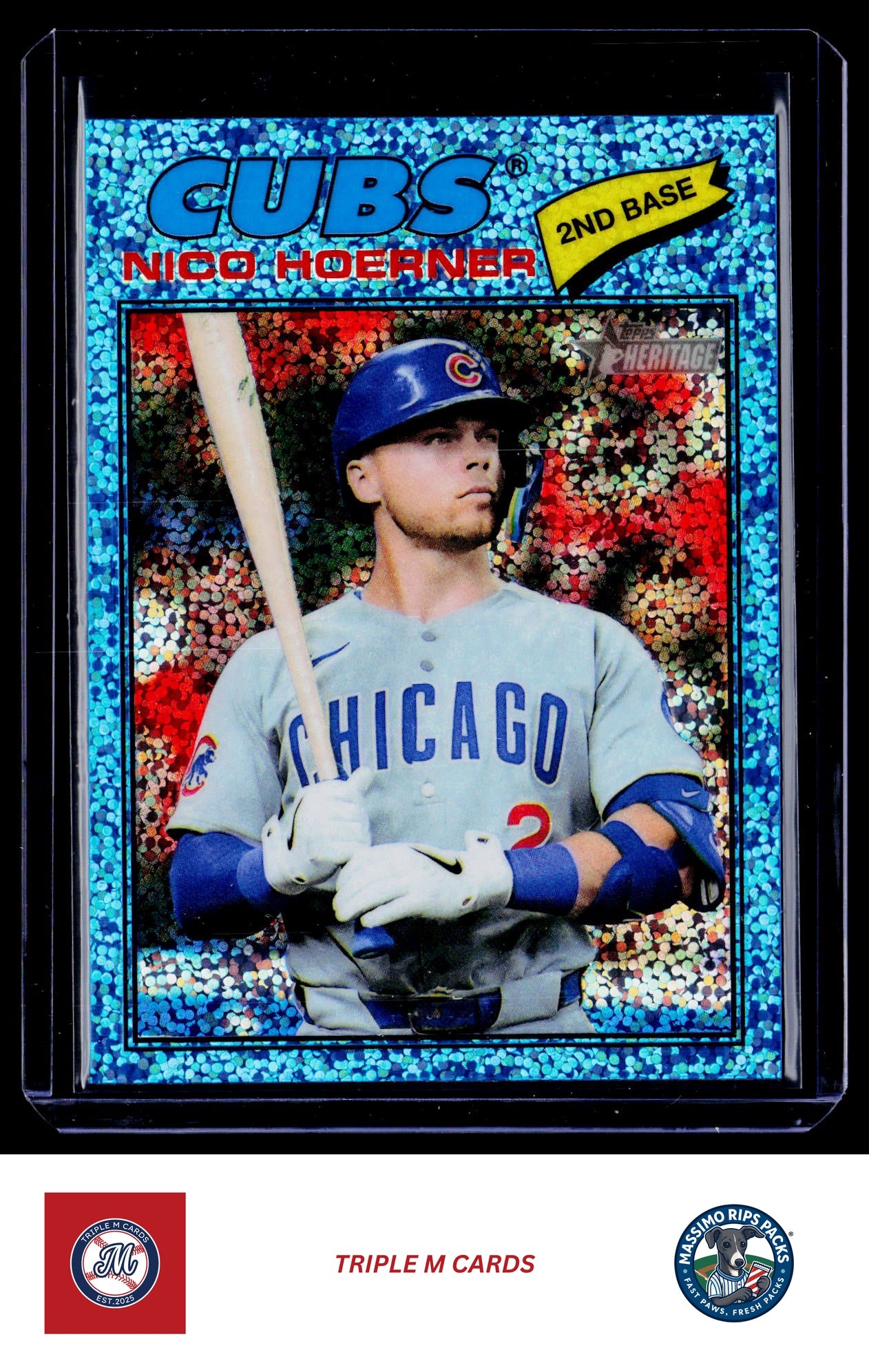 2026 Topps Heritage #28 Nico Hoerner Chrome Light Blue Sparkle Refractors
