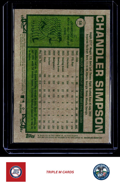 2026 Topps Heritage #58 Chandler Simpson Chrome Light Blue Sparkle Refractors