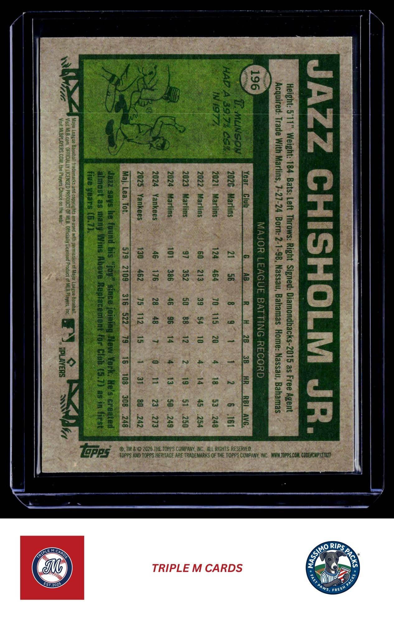 2026 Topps Heritage #196 Jazz Chisholm Jr. Chrome Light Blue Sparkle Refractors