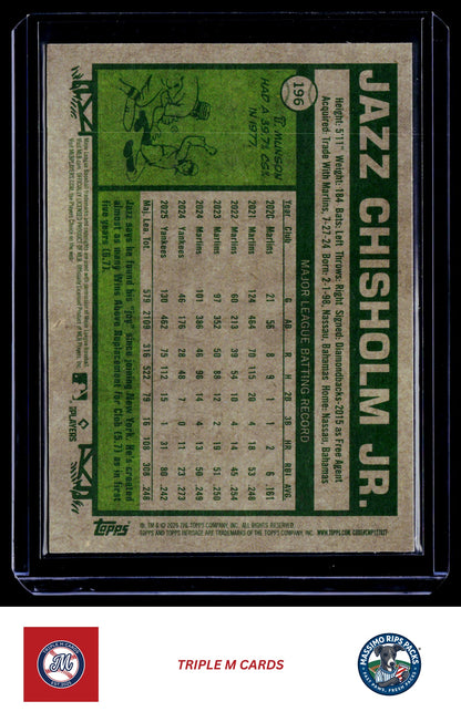 2026 Topps Heritage #196 Jazz Chisholm Jr. Chrome Light Blue Sparkle Refractors