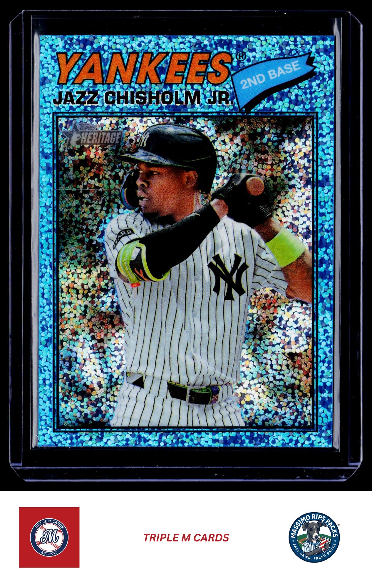 2026 Topps Heritage #196 Jazz Chisholm Jr. Chrome Light Blue Sparkle Refractors